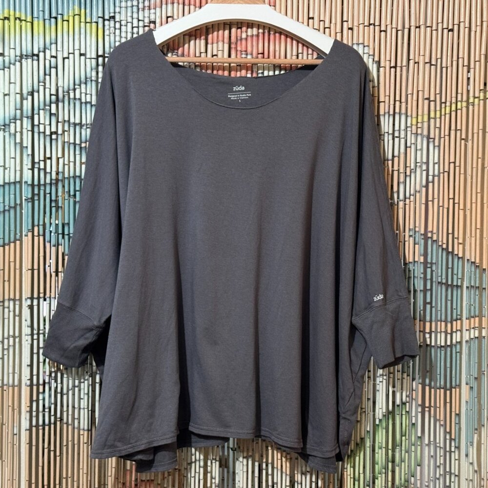 ZUDA Z-Knit Dolman Sleeve Pullover Poncho Sweatshirt, Grey, L (Modified Neck)